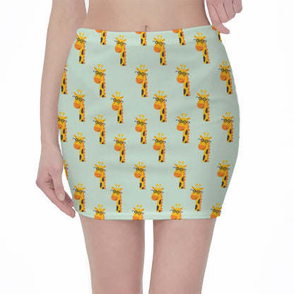 Giraffe With Glasses Pattern Print Pencil Mini Skirt