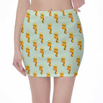 Giraffe With Glasses Pattern Print Pencil Mini Skirt
