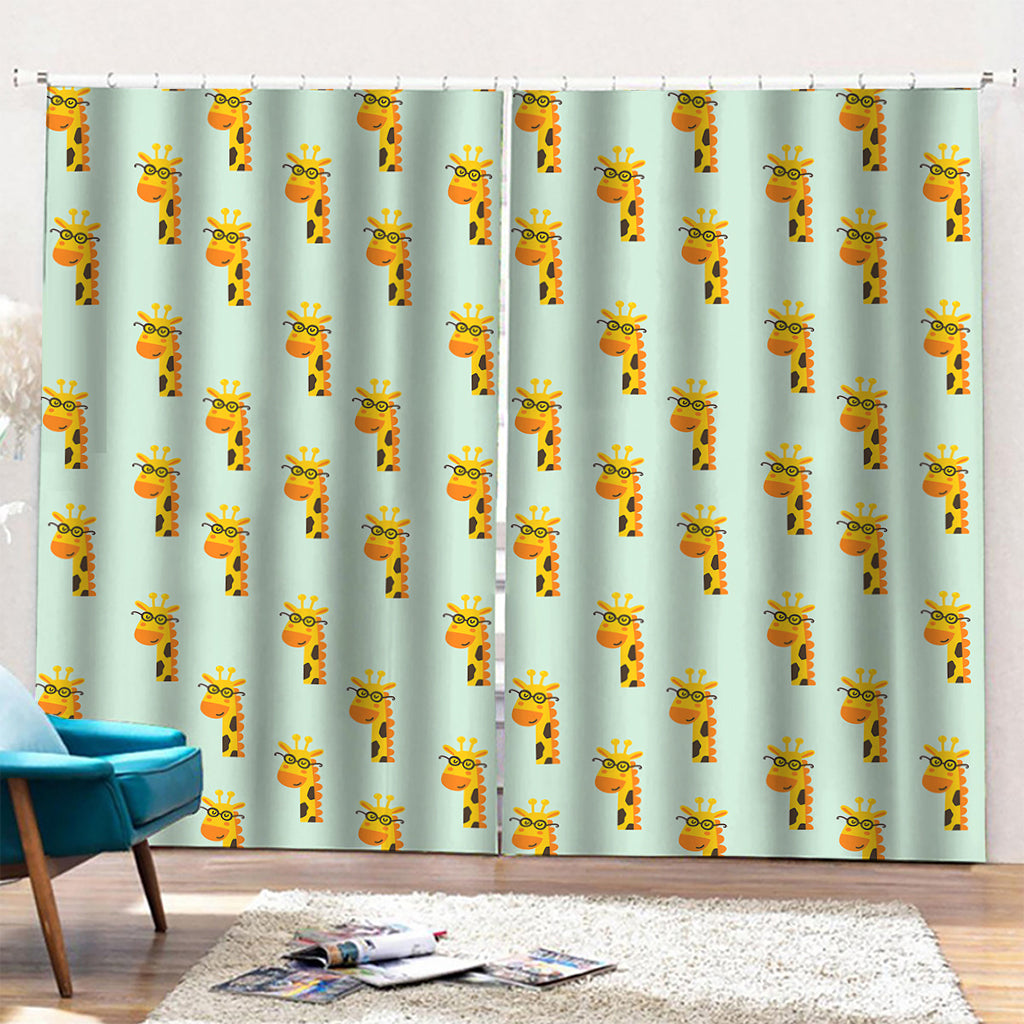 Giraffe With Glasses Pattern Print Pencil Pleat Curtains