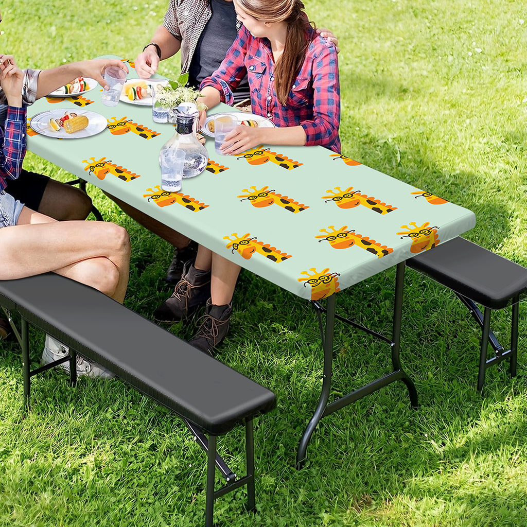 Giraffe With Glasses Pattern Print Picnic Table Cover