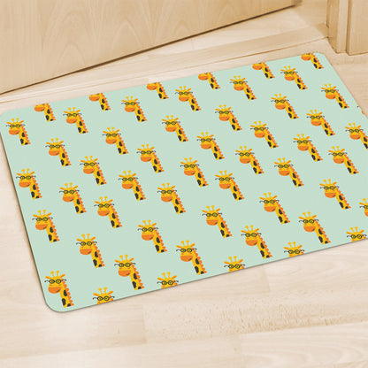 Giraffe With Glasses Pattern Print Polyester Doormat