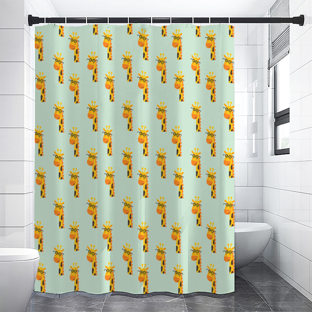 Giraffe With Glasses Pattern Print Premium Shower Curtain