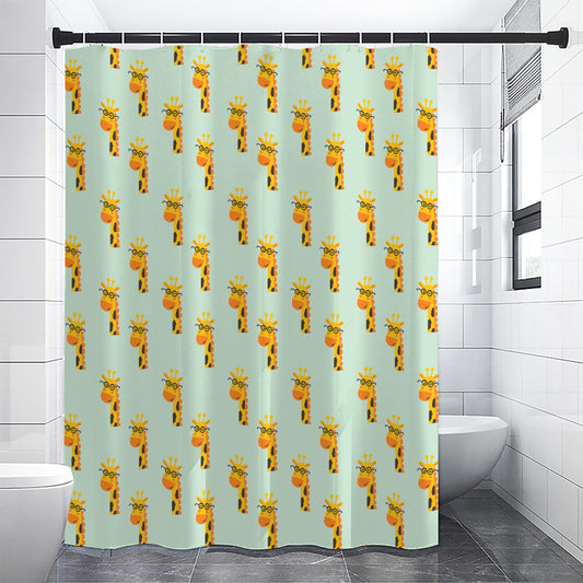 Giraffe With Glasses Pattern Print Premium Shower Curtain