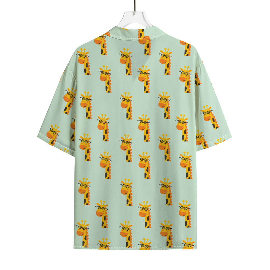 Giraffe With Glasses Pattern Print Rayon Hawaiian Shirt