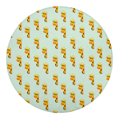 Giraffe With Glasses Pattern Print Round Blanket