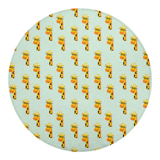Giraffe With Glasses Pattern Print Round Blanket