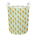 Giraffe With Glasses Pattern Print Round Laundry Basket
