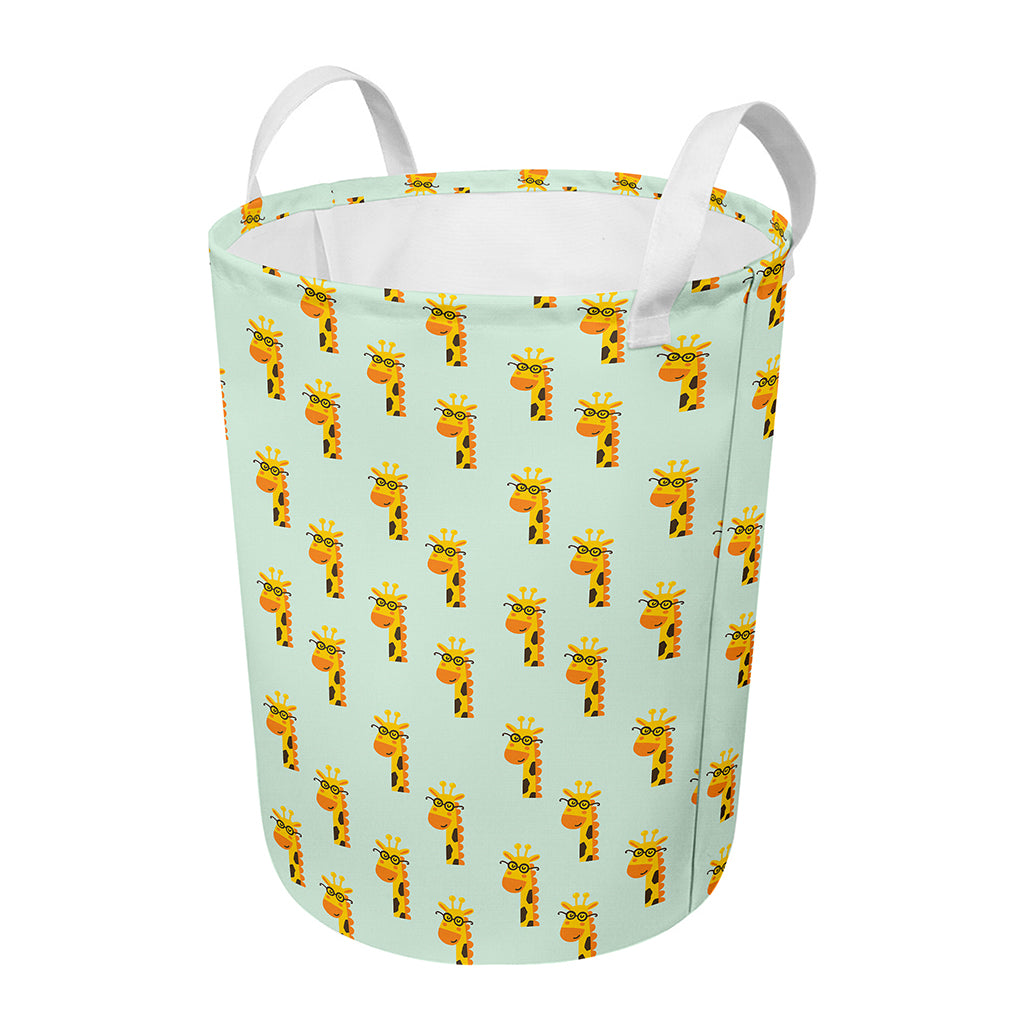 Giraffe With Glasses Pattern Print Round Laundry Basket