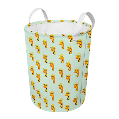 Giraffe With Glasses Pattern Print Round Laundry Basket