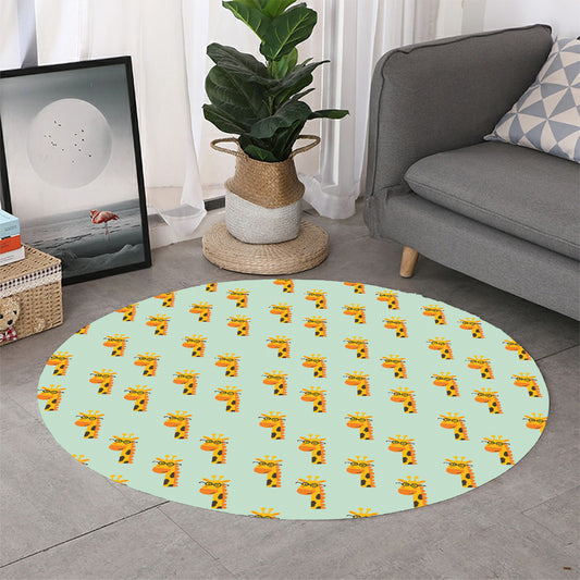Giraffe With Glasses Pattern Print Round Rug