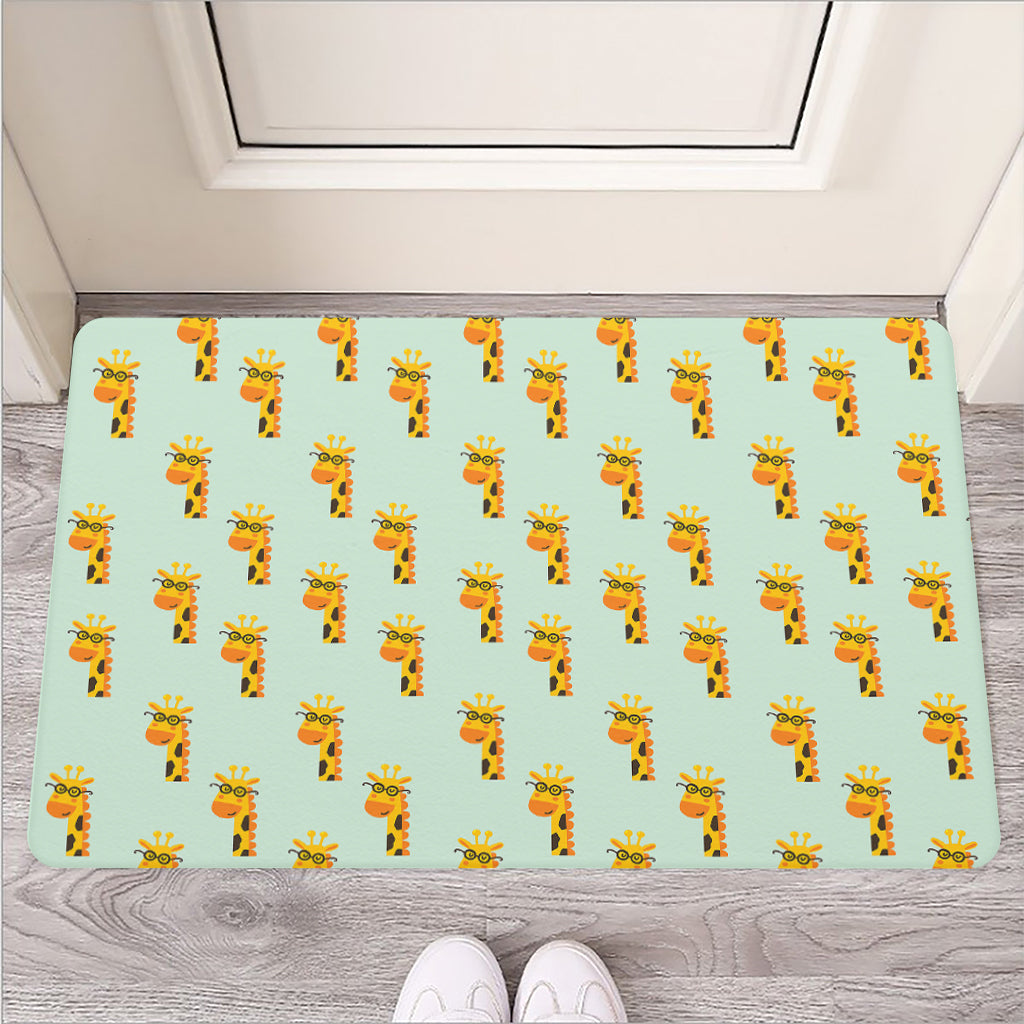 Giraffe With Glasses Pattern Print Rubber Doormat