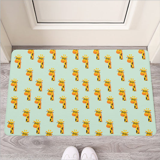 Giraffe With Glasses Pattern Print Rubber Doormat