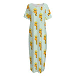 Giraffe With Glasses Pattern Print Short Sleeve Long Nightdress