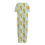 Giraffe With Glasses Pattern Print Short Sleeve Long Nightdress