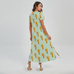 Giraffe With Glasses Pattern Print Short Sleeve Maxi Dress