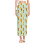 Giraffe With Glasses Pattern Print Side Slit Maxi Skirt