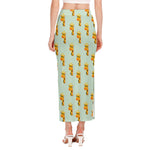 Giraffe With Glasses Pattern Print Side Slit Maxi Skirt