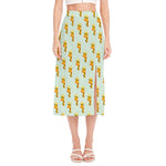Giraffe With Glasses Pattern Print Side Slit Midi Skirt