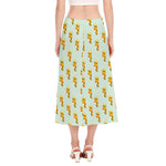 Giraffe With Glasses Pattern Print Side Slit Midi Skirt