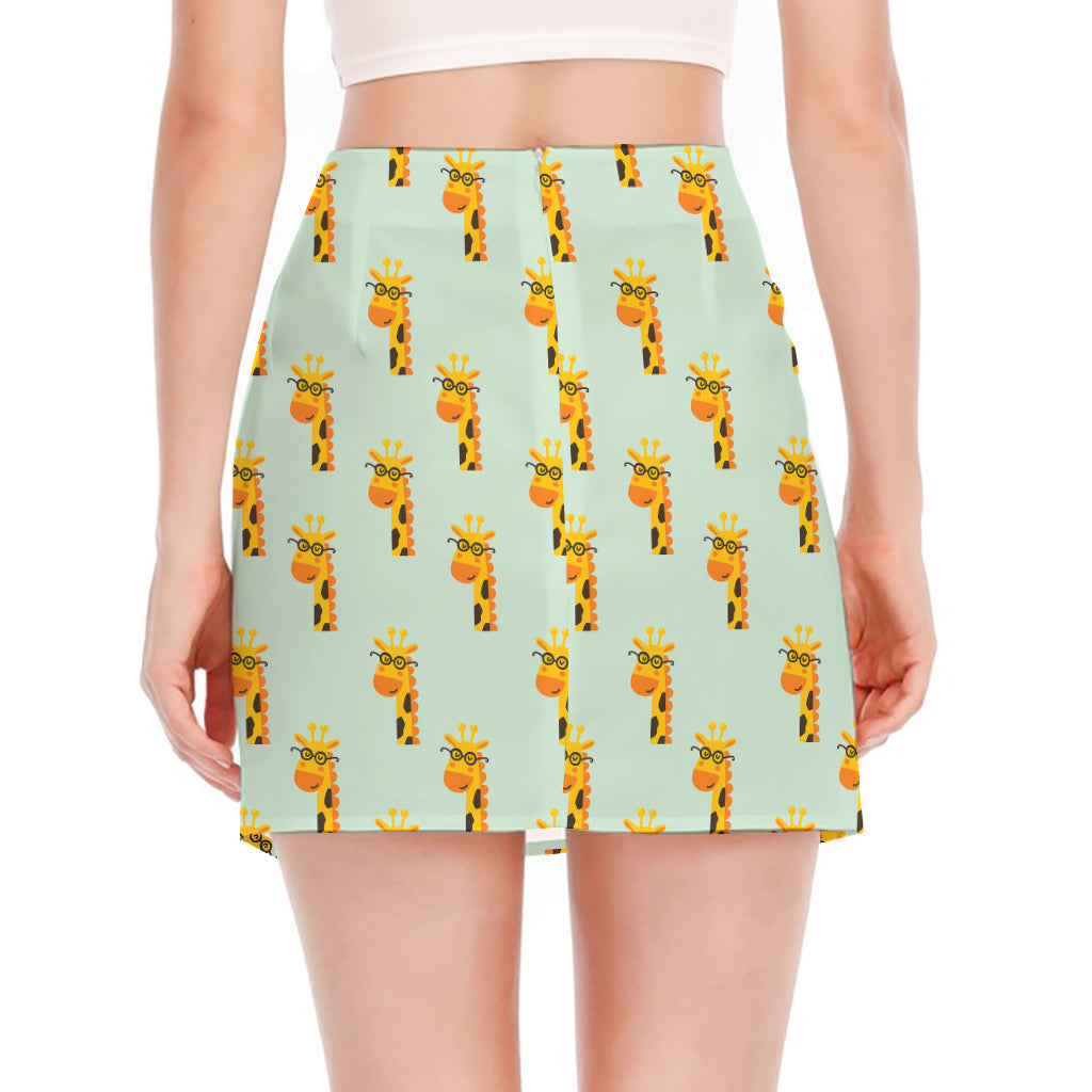 Giraffe With Glasses Pattern Print Side Slit Mini Skirt