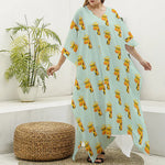 Giraffe With Glasses Pattern Print Silk V-Neck Kaftan Dress