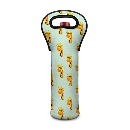 Giraffe With Glasses Pattern Print Single Neoprene Wine Tote