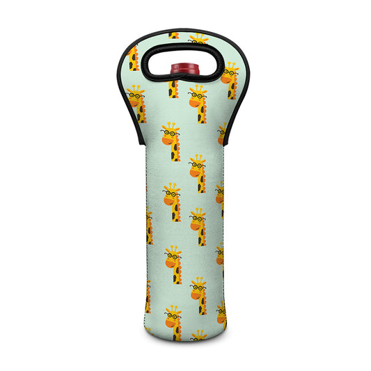 Giraffe With Glasses Pattern Print Single Neoprene Wine Tote