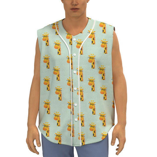 Giraffe With Glasses Pattern Print Sleeveless Baseball Jersey