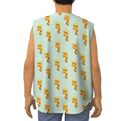 Giraffe With Glasses Pattern Print Sleeveless Baseball Jersey