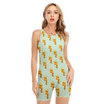 Giraffe With Glasses Pattern Print Sleeveless One Piece Swimsuit