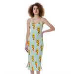 Giraffe With Glasses Pattern Print Slim Fit Midi Cami Dress