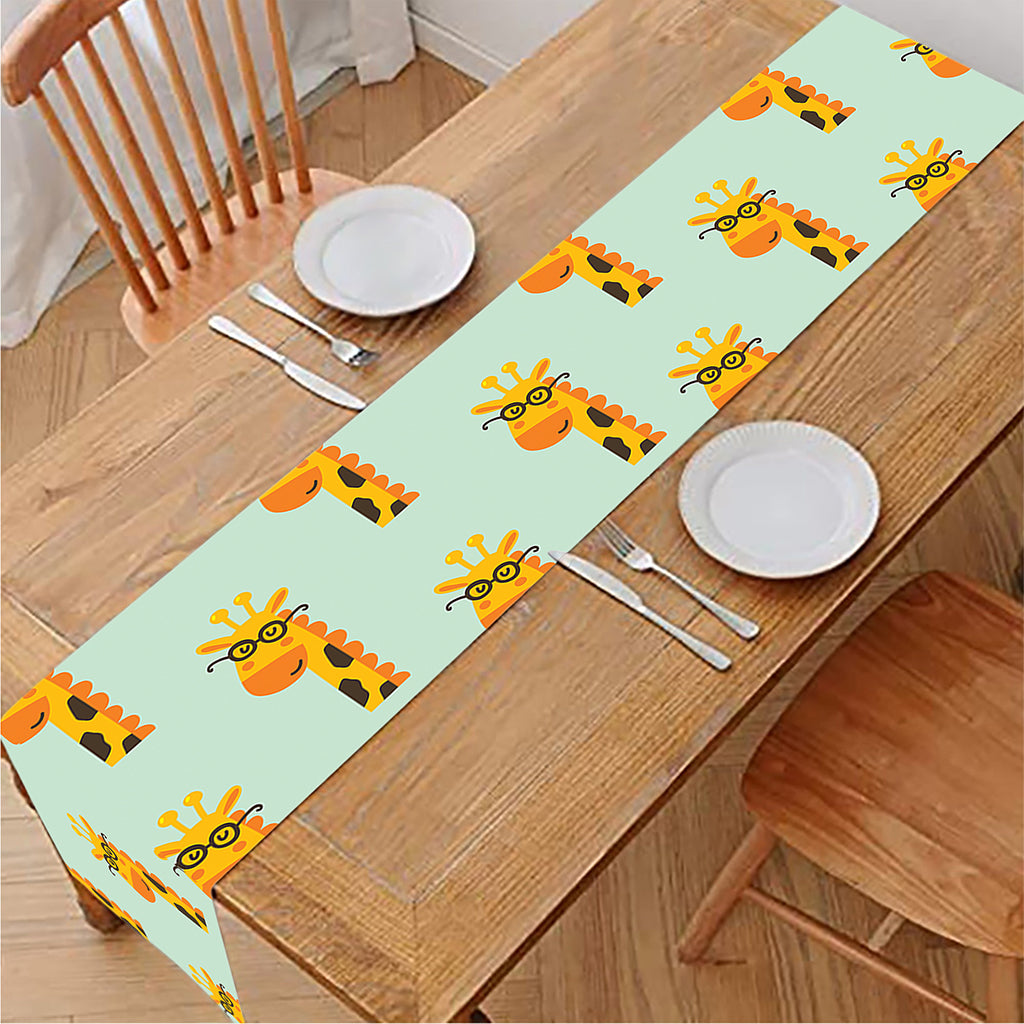 Giraffe With Glasses Pattern Print Table Runner