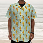 Giraffe With Glasses Pattern Print Textured Short Sleeve Shirt