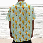 Giraffe With Glasses Pattern Print Textured Short Sleeve Shirt