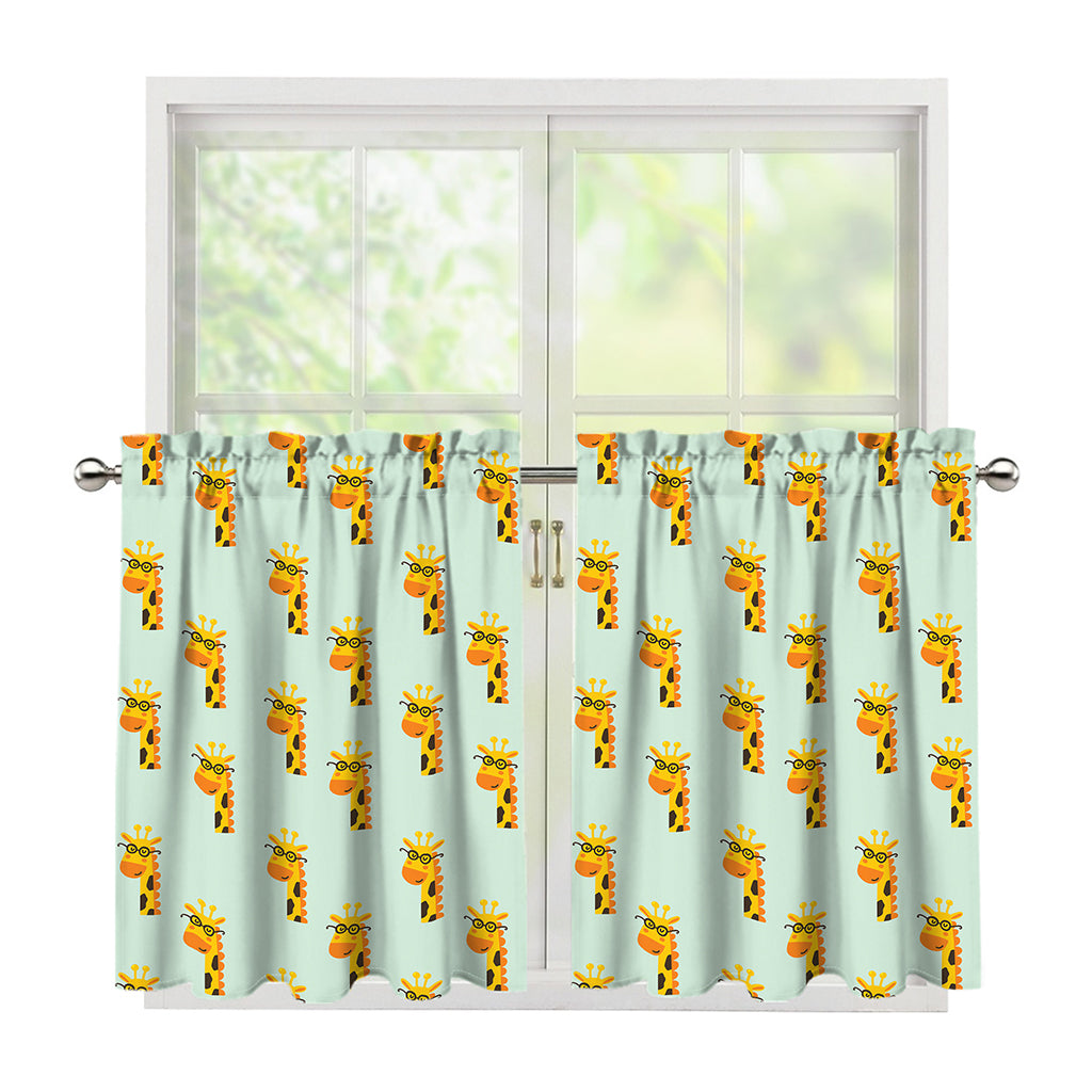 Giraffe With Glasses Pattern Print Tier Curtains