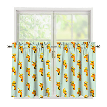 Giraffe With Glasses Pattern Print Tier Curtains