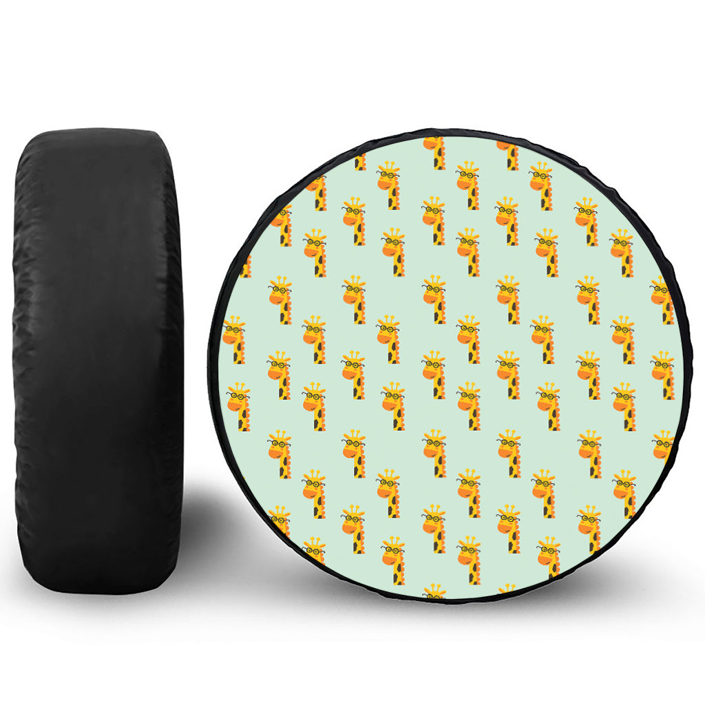 Giraffe With Glasses Pattern Print Tire Cover