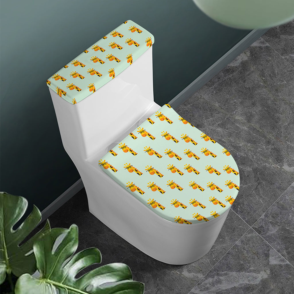 Giraffe With Glasses Pattern Print Toilet Lid And Tank Cover Set