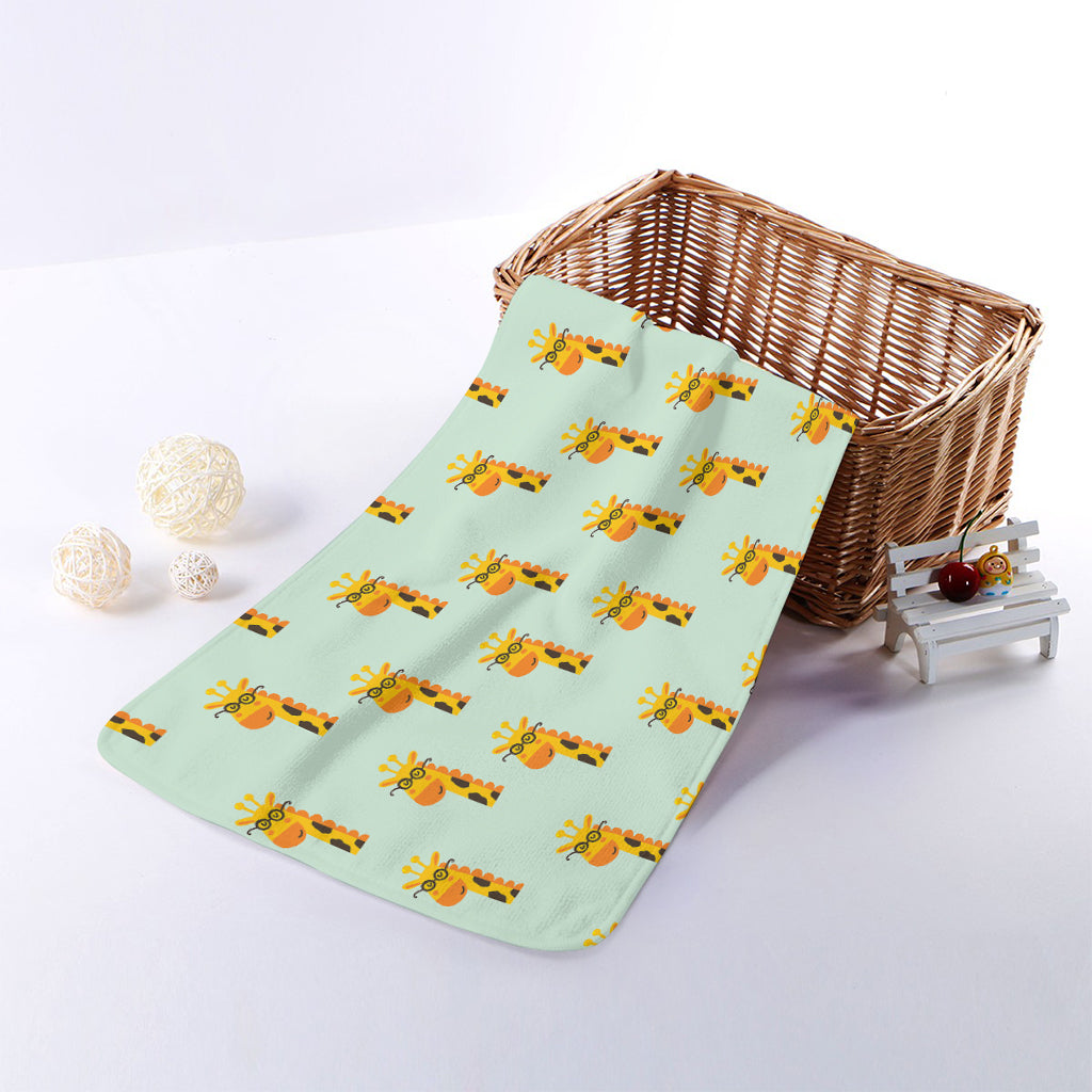 Giraffe With Glasses Pattern Print Towel