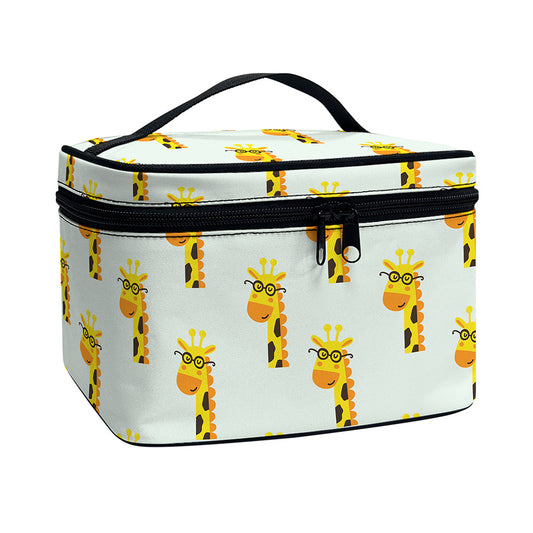 Giraffe With Glasses Pattern Print Travel Makeup Bag