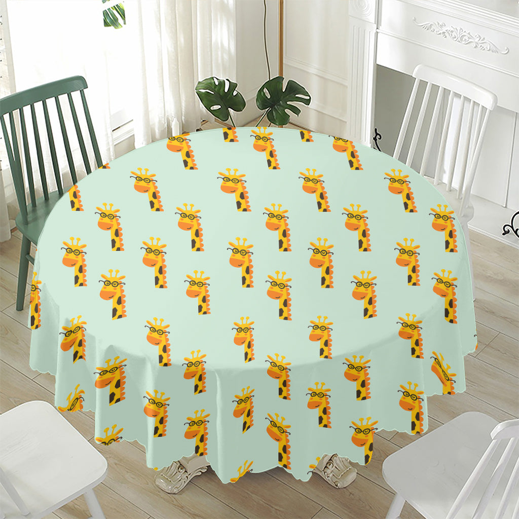 Giraffe With Glasses Pattern Print Waterproof Round Tablecloth