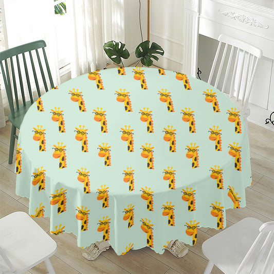 Giraffe With Glasses Pattern Print Waterproof Round Tablecloth
