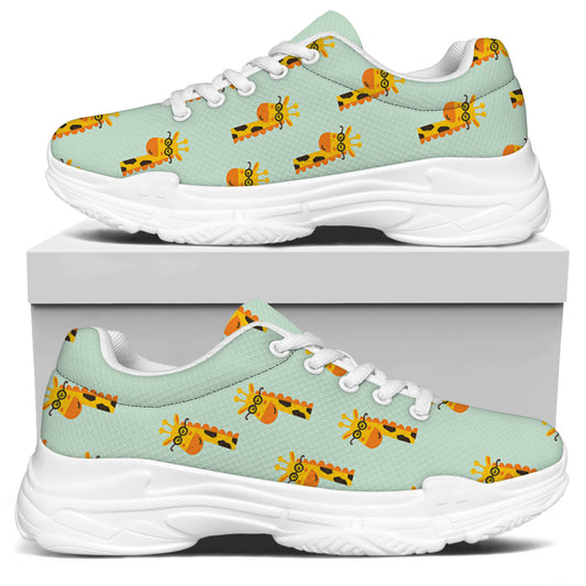 Giraffe With Glasses Pattern Print White Chunky Shoes