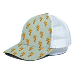 Giraffe With Glasses Pattern Print White Mesh Trucker Cap