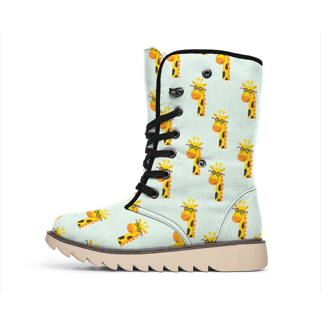 Giraffe With Glasses Pattern Print Winter Boots
