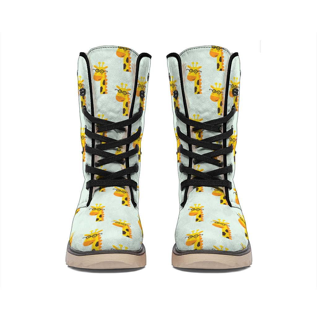 Giraffe With Glasses Pattern Print Winter Boots