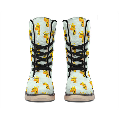 Giraffe With Glasses Pattern Print Winter Boots