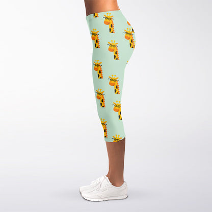 Giraffe With Glasses Pattern Print Women's Capri Leggings