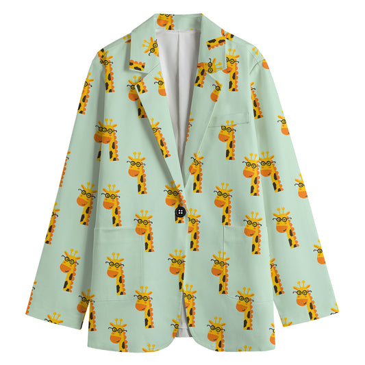 Giraffe With Glasses Pattern Print Women's Cotton Blazer