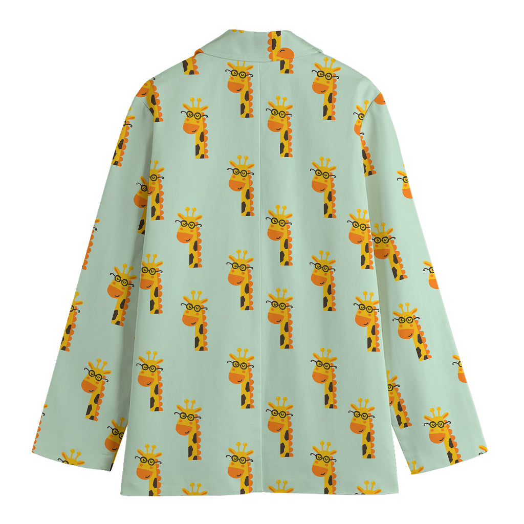 Giraffe With Glasses Pattern Print Women's Cotton Blazer
